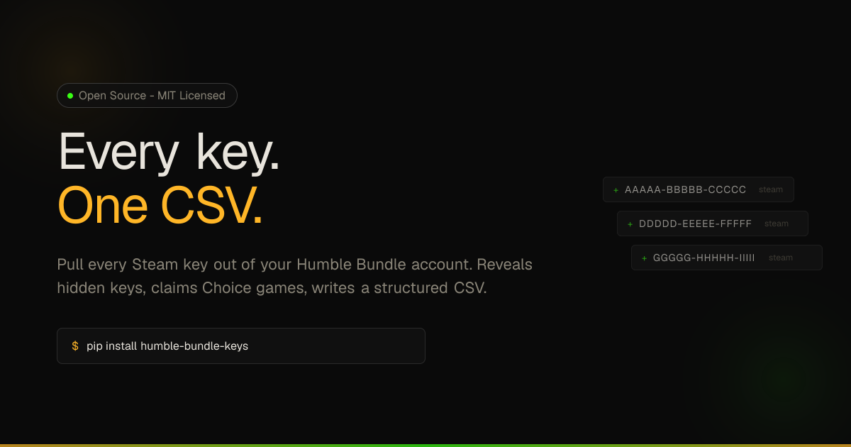 humble-bundle-keys — Every key. One CSV.